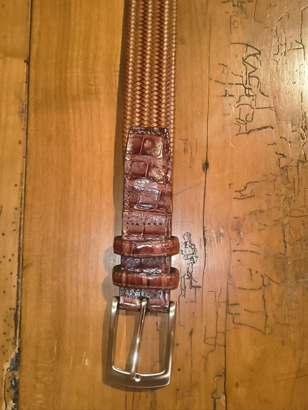 Torino Caiman Alligator Leather Woven Belt Brown Size 40*